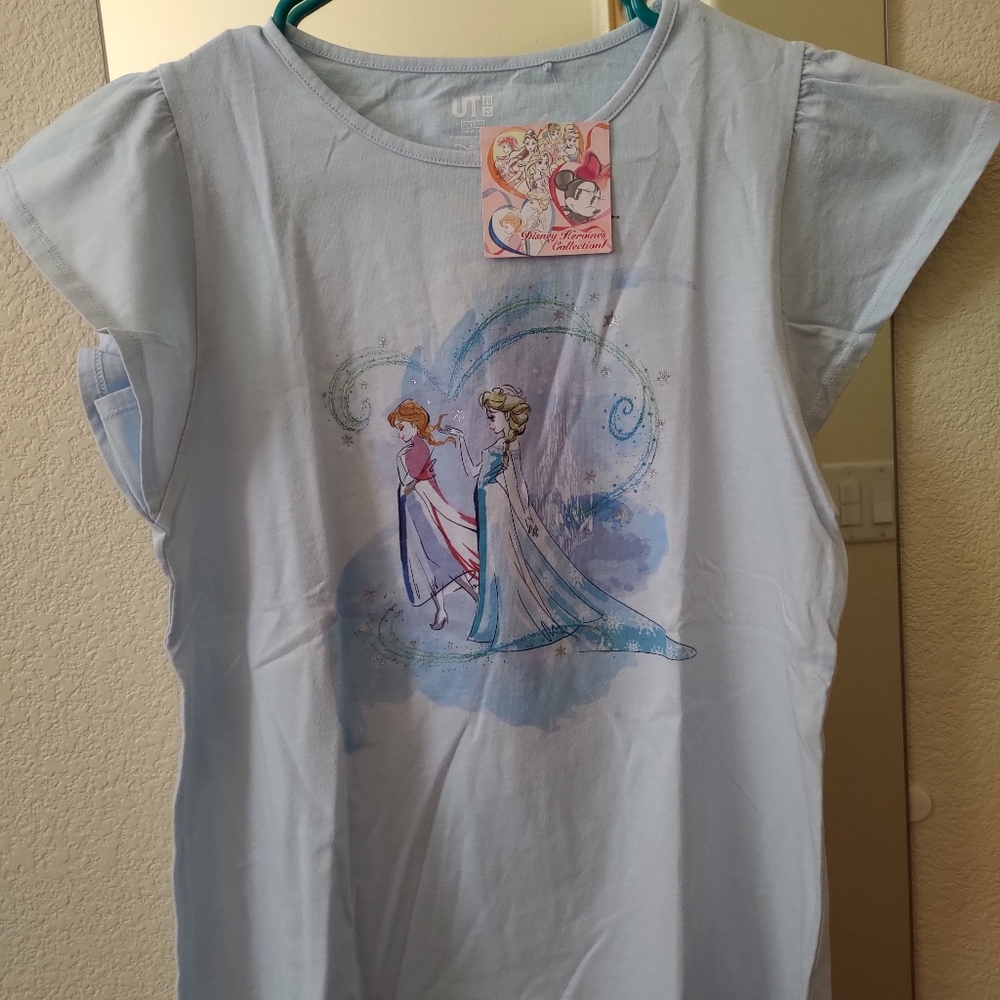 UNIQLO Frozen Anna & Elsa Shirt 13 Girls Light Blue